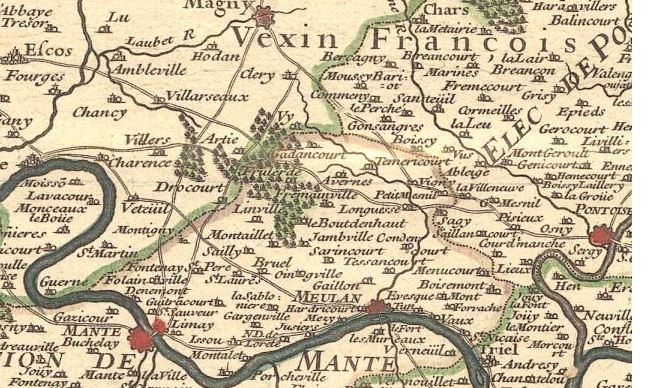 carte du Vexin - prieuré saint Laurès . un emplacement remarquable